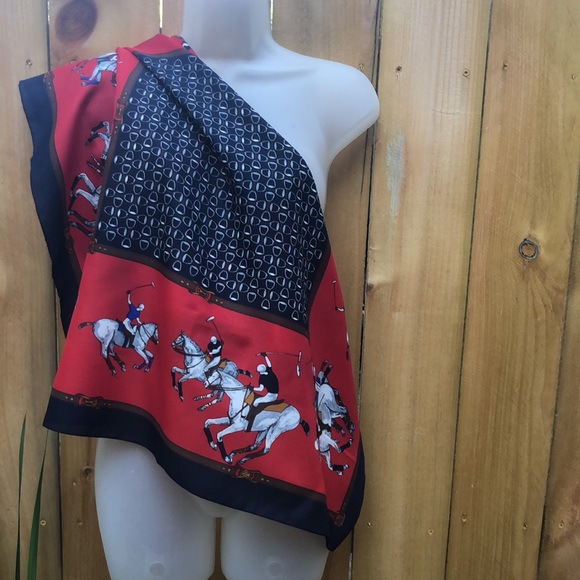 VTG Classy Horse Polo Theme Design Square Scarf. Made in Italy - Picture 2 of 14